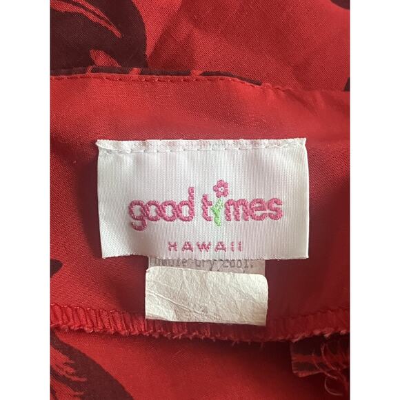 Vintage Good Times Size XS Red Floral Print Aloha Hawaiian Muumuu Long Dress - Picture 7 of 8